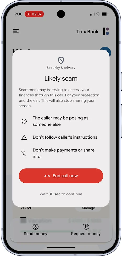 Η Google επεκτείνει τη λειτουργία προστασίας από απάτη Android στην εφαρμογή Chase, Cash στις ΗΠΑ Το προειδοποιητικό μήνυμα